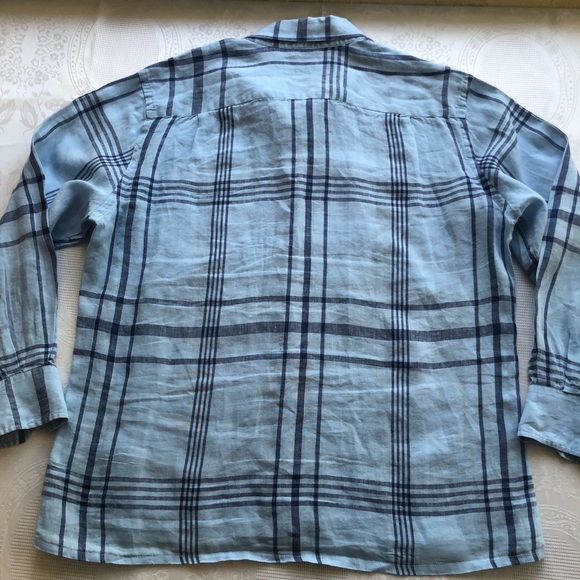 Southern Tide Blue Plaid Button-Down Shirt Trim-Fit Men’s Size L 100% Linen Top - Picture 2 of 16